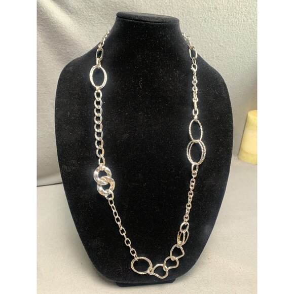 Silver Tone Chunky Oval & Rope Link Chain Necklace - Picture 1 of 9